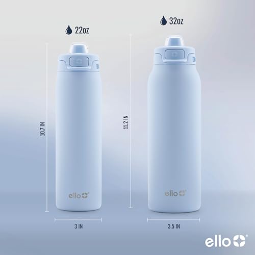 Image of Ello Pop & Fill Insulated Stainless Steel Water Bottle with Quick Fill Lid, Leakproof Locking, Sip or Chug Spout, BPA-Free, Double Wall Vacuum Insulated for Sports, Travel & School- 22oz / 32oz / 40oz