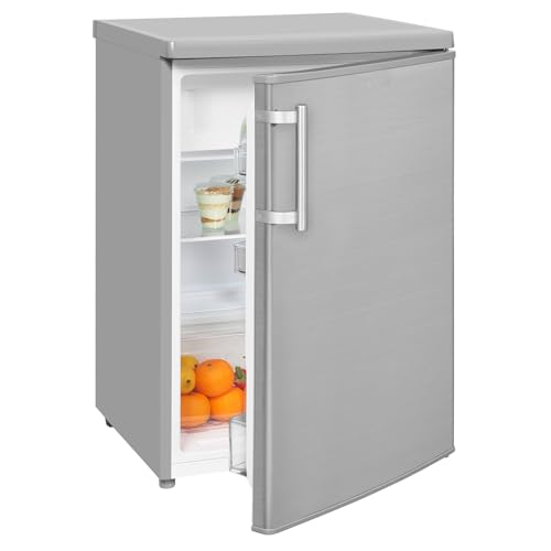 Exquisit® Frigorifico Table Top, 109L, Clase D, Material Acero Inox, Estantes de Cristal, Puerta Reversible, Cajón Verdulero, Altura Regulable, Consumo 111 kWh/año, Medidas 85,5x55x57 Cm.