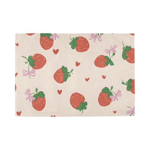 いちご 苺 かわいい ベージュ ランチョンマット おしゃれ 洗える プレースマット 丸洗い 小学生 断熱 子供 滑り止め 防汚 1枚セット 幼稚園 男の子 食卓上飾り 家庭 レストラン用 麻布