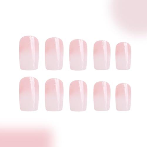 Pink Gradient Press on Nails Square Medium Coffin Fake Nails Kit Glossy Light Pink False Nails Reusable Artificial Natural Fit Glue on Nails Acrylic Stick on Nails for Women Manicure 24Pcs - Image 5