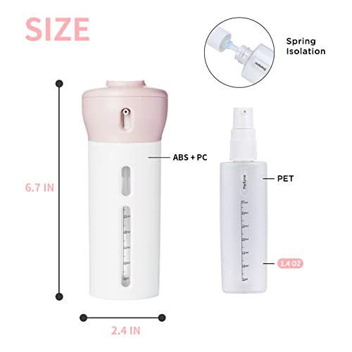 2 Pack 4 in 1 Travel Dispenser Bottle Leak Proof Container for Toiletries,Lotions,Shampoo,Conditioner,Sunscreen Cream.TSA Approved.Airplane Carry-on.(Pink+Gray)3