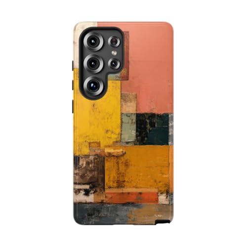 Coque Samsung S25 Ultra orange rigide et brillante à motifs blocs géométriques