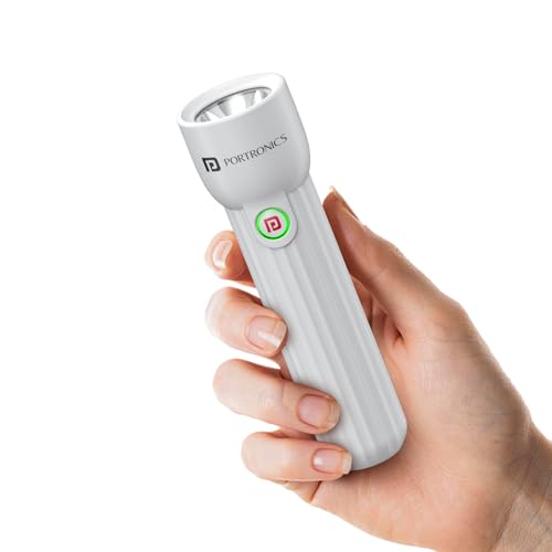 Image of Portronics Eco Glow Mini LED Torch Light with USB Rechargeable Battery, Compact Size Flashlight, Dual-Brightness Levels, SOS Emergency Light Mode, for Home, Outdoor, Camping, Travel (White)