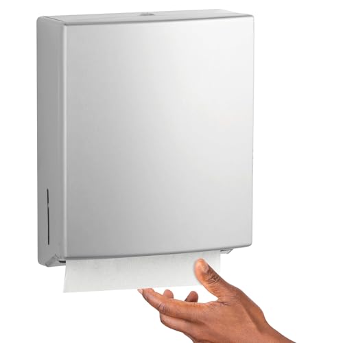 Bobrick Surface-Mounted Paper Towel Dispenser with TowelMate Satin-Finish Stainless Steel 400 C-Fold/525 Multifold Towel Capacity, Anti-Jam Design Refill Indicator Locking Cabinet for Commercial Use (Model B-4262)