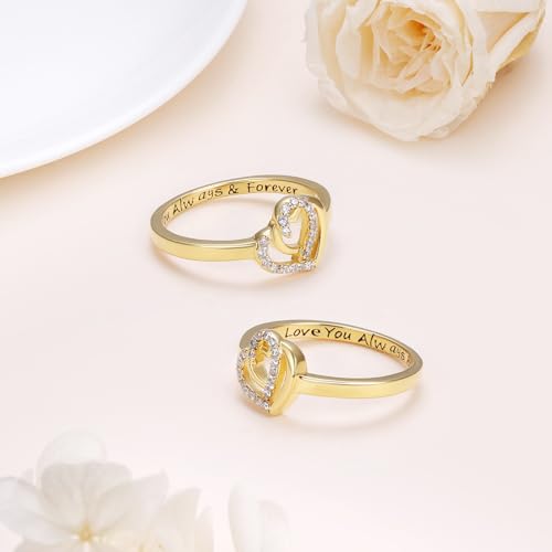 18K Gold Rings for Women Non Tarnish Gold Ring 925 Sterling Silver Love Heart Promise Ring for Women Ladies Anniversary Jewelry Gifts for Her4