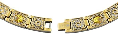 Yellow Crystal Wide Thick Titanium Necklace - Magnetic Necklace - Chain Necklace With Magnet (21") Fashion Gift #TOP4