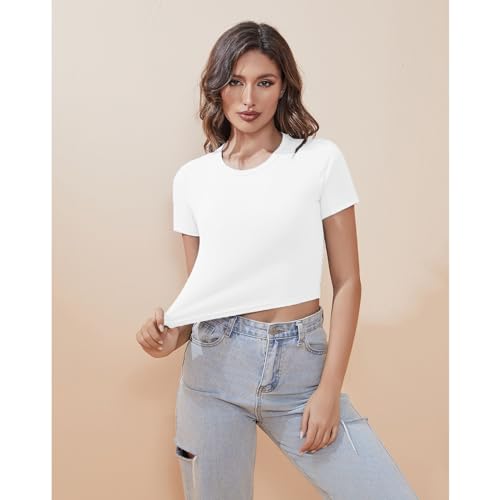 Short Sleeve Crop Tops for Women Trendy Cotton Slim Fitted Tees Basic Tshirts Tight Cropped T Shirts Crew Neck4