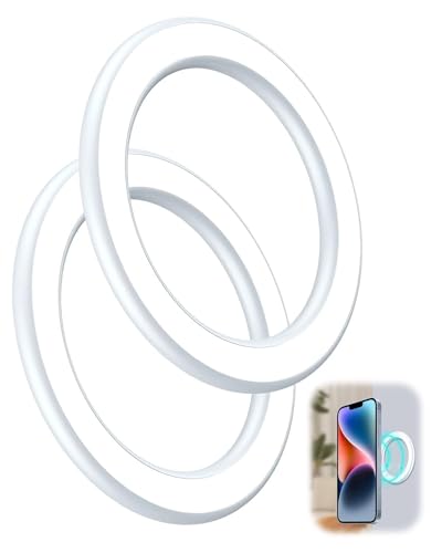 2 Pack Anneau MagSafe Mural Magnétique Mag-Safe Sticker Autocollant pour iPhone 12/13/14/15/16 Aimant N52H Coque en Alliage Support sans Traces (Blanc) pour...