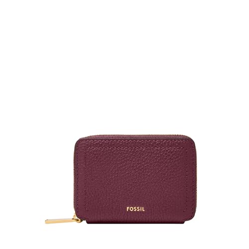 Image of Fossil Women's Logan RFID-Blocking Leather Zip Around Card Case Wallet with Keychain