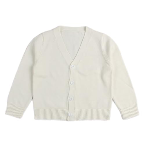 Image of HAOLUKI Baby Boys Girls Button Closure Cardigan Toddler Cotton Knit Sweater Solid Color V-Neck Cardigan School Uniforms