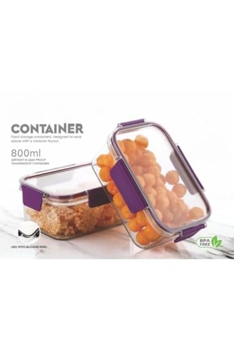 Image of Storescent Airtight Fridge Storage Containers Set of 3 | BPA-Free Plastic Kitchen Boxes for Pulses, Grains, Cereals, Dry Fruits | Pantry Organizer | 300ml, 800ml, 1200ml (Purple (Set of 3))