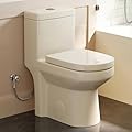 HOROW HWMT-8733 Small Compact One Piece Toilet with Soft Closing Seat, 1.1/1.6 GPF Powerful & Quiet Dual Flush Modern Toilet, 12'' Rough-In Bisque Toilet for Small Bathroom, 25"D x 13.4"W x 28.4"H