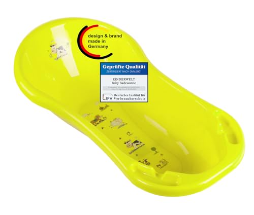 KiNDERWELT Babywanne 100 cm - Baby Badewanne mit Funny Farm Motiv - BPA-Frei - Wanne zum Baden für Babys und Neugeborene -grün ohne Stöpsel