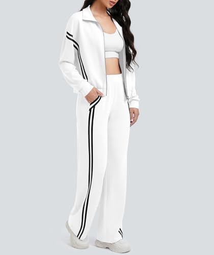Womens Sweatsuits 2 Piece Set Zipper Stand Collar Jackets High Waist Track Pants Sets3