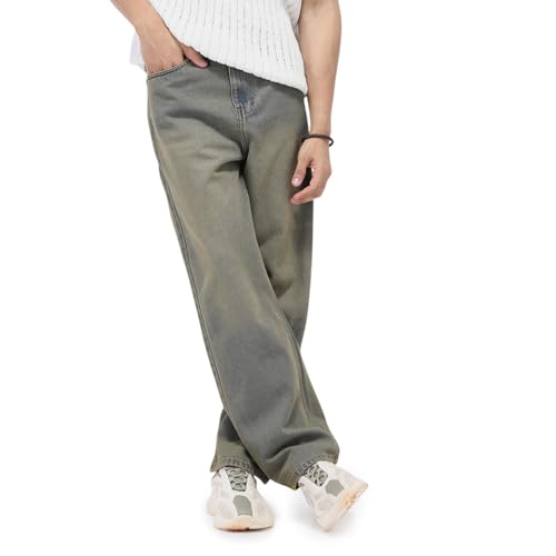 Image of Urbano Fashion Men's Loose Baggy Fit Heavy Washed Jeans Non-Stretchable