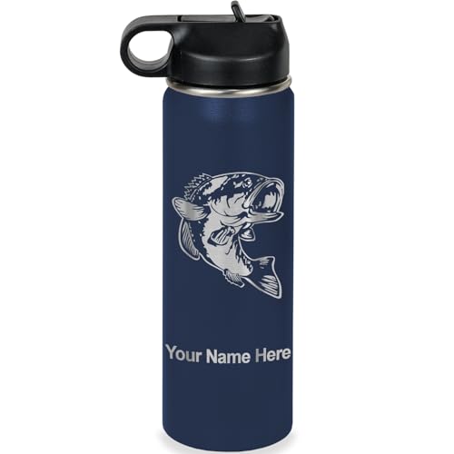 LaserGram-Personalized-20oz-Water-Bottle-Bass-Fish-Navy-Blue LaserGram Personalized 20oz Water Bottle, Bass Fish (Navy Blue) - Image 1