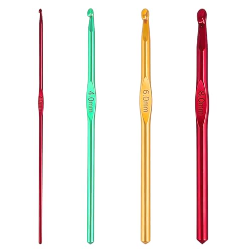 Bitone Crochet Hooks,4Pcs Multicolor Aluminum Knitting Needles,Crochet Kits for Beginners Adults,Aluminum Crochet Needles Ergonomic Grip for Arthritic Hands Crochet Gift（2mm,4mm,6mm,8mm）