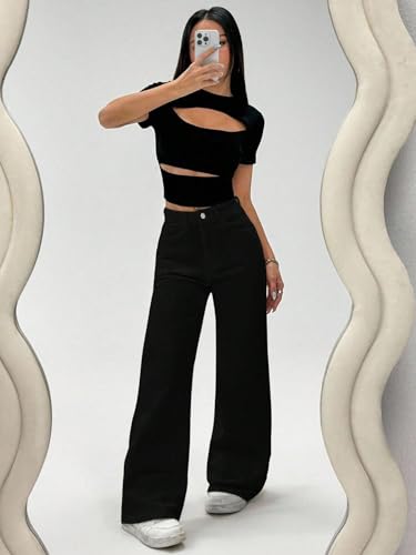 Image of TOPLOT Women's Jeans | High Rise Waist Design | Baggy Fit Style with Relaxed Silhouette | Trendy Look with Comfortable Wear | Easy Styling for Everyday Fashion | Casual, Streetwear (5204)