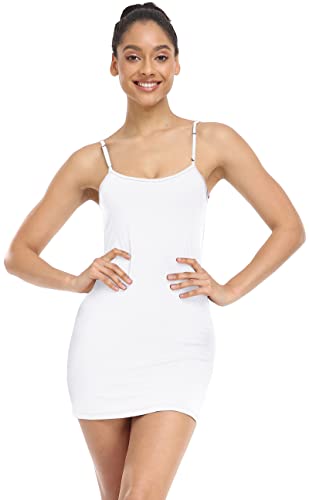 Women's Basic Adjustable Spaghetti Strap Cami Slip Mini Dress White Medium