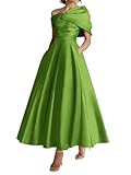 KIYNE Vestido formal para madre de la novia para mujer, con bolsillos, cuello en V, de satén, para invitada de boda, vestido formal, verde oliva, 40