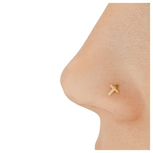 Cross Nose Ring Stud | 14k Gold Cross Nose Pin | Religious Piercing Jewelry | Nose Stud for Women, Men | Solid Gold Jewelry for Cartilage Piercings