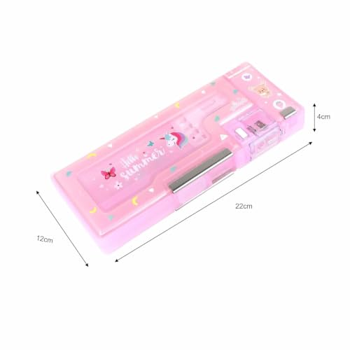 Image of WireScorts Magnetic Pencil Case with Sharpener Hello Summer Luxury Pencil Box for Kids Stationary Organizer Pencil Box for Girls, Kids, (Pink - Plastic)