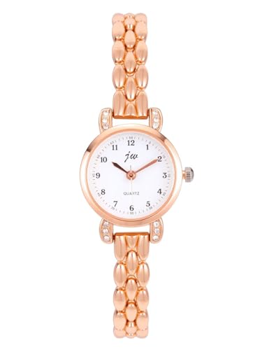 JSDDE Montre Femme Quartz Bracelet Métal Brillant Strass Montres Analogique Quartz Petite Cadran Rond Chiffres Arabes Montre Habillée Boîtier Blanc Facile...