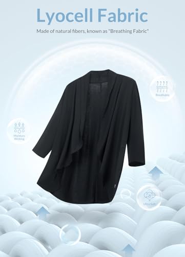 Baleaf Women'S Lightweight Cardigans Open Front 3/4 Sleeve Soft Long Cardigan Breathable Thin For Summer And Fall Kimono Dressy Black M thumb #5