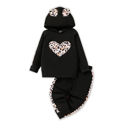 Image of 2PC Girls Clothes Girl letter and Floral print Hooded Set, letter print Top +Floral print Pants Set