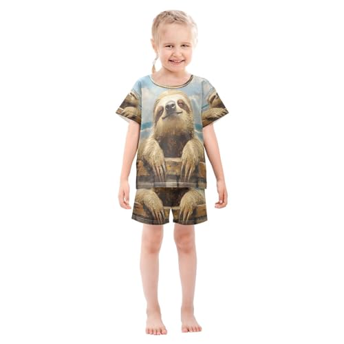 ALAZA Sloth Funny Ocean Sky Pajamas Set Short Sleeve Cotton Sleepwear Summer Pjs 2 Piece 5-14Y3