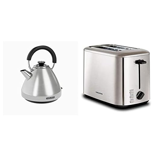 Morphy Richards 100130 Venture Pyramid Kettle Brushed Stainless Steel & 222067 Brushed Equip 2 Slice Stainless Steel Toaster, 800 W, Brushed