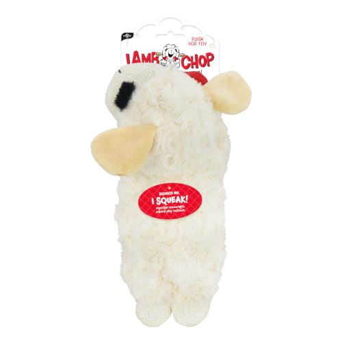 Multipet Lamb Chop Dog Plush Toy - Squeaky Toy for Small & Medium Dogs - Extra Soft Plush - Stuffed Animal for Cuddling & Playing (10", Cream, 5 Squeakers)