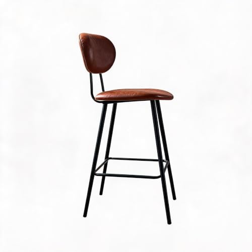 Tabouret de bar ergonomique avec dossier marron assise cuir PU - 5