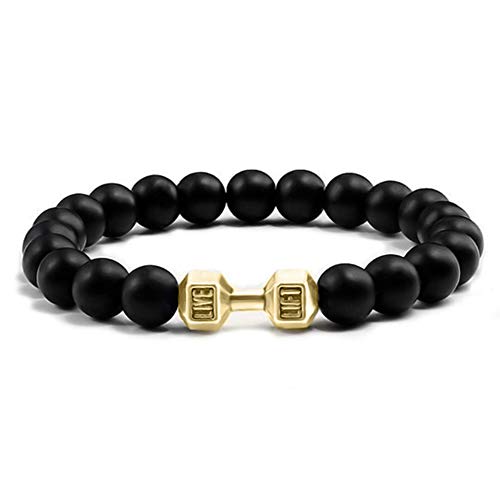FLEXO Dumbbell Bracelet Gym Bracelet Weights Bracelet Stone Bracelet Elastic Couples Bracelets Gym Weights Bracelet Barbell Bracelet for Men - Gold
