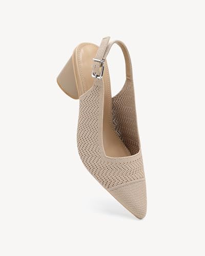 Women's Knit Pointed Toe Chunky Heel Sandals - Chunky Block Heel Summer Shoes, Breathable Sandals for Business and Daily Wear2