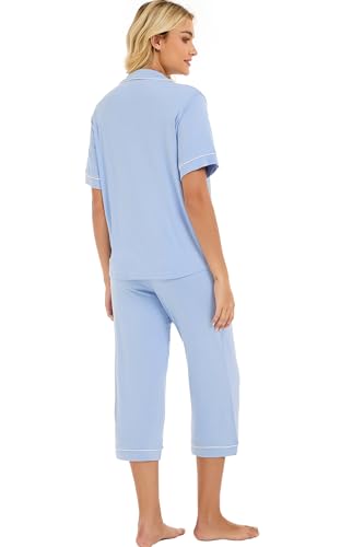 Image of LUBOT Womens Bamboo Viscose Pajamas for Women PJ Set 2 Piece Cooling Soft Short Sleeve Capri Pants Summer Sleepwear Set S-XXL