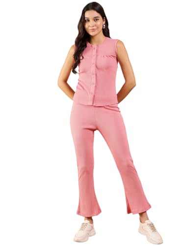 Image of Modeve Women Top Pant Button Closure Solid Print Co-Ord Set