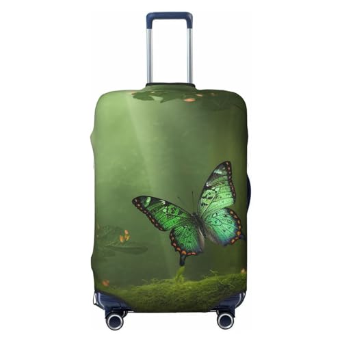 Travel Luggage Cover Fashion Suitcase Protector Green Forest Butterfly Spandex Baggage Covers Washable Suitcase Covers Anti-Scratch Luggage Cover Protectors Fits 18-32 Inch Suitcases X-Large