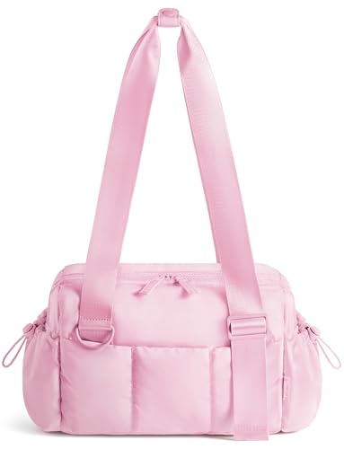 Uselike Small Gym Bag for Women 7L Mini Duffle Bag for Travel Lightweight Quilted Puffer Bag for Daily Cute Shoulder Bag for Dance with Wet Pocket (Pink)