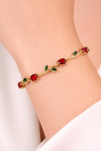 Image of Trendy Tulip Bracelet for Women | Gold Plated Pink Crystal Floral Bracelet | Elegant Minimalist Jewelry | Adjustable Chain Bracelet Gift for Girls Women | Stylish Party Daily Wear Accessory