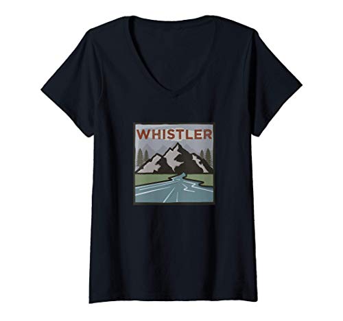 Mujer Vintage Whistler, BC, Canada Illustration / Retro Whistler Camiseta Cuello V