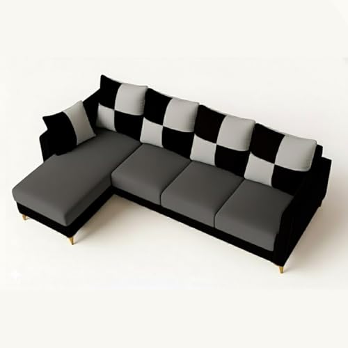 Image of CASASTYLE Brogan 5 Seater Fabric LHS L Shape Sofa Set (Dark Grey-Black) in Premium Velvet Finish | Durable Comfort | Ideal for Living Room