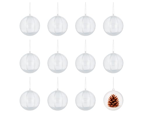 Pack de 12 Bolas plástico Transparente para Colgar 2 Partes diam. 6cm.