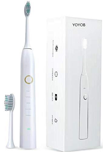 Electric toothbrush - 5 modes IPX7 waterproof - with USB cable charging, 2 minutes smart timer, 6 hours charging 100 days use, dentist recommended, FDA approved (white)