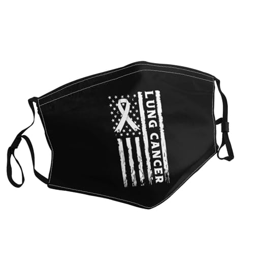 Us Flag Grey Ribbon Lung Cancer Awareness Face Mask Breathable Balaclavas Adjustable Washable Masks