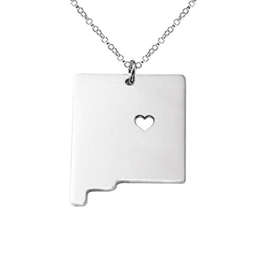 Joyplancraft NM State Necklace,New Mexico State Necklace,Personalized State Shaped Necklace with A Heart (Silver)