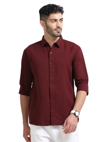 Image of Men's Solid Casual Shirt, Cotton Blend, Regular Fit, Spread Collar, Full Sleeve, Button Closure Perfect for Casual & Office Wear