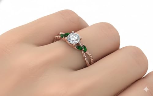 Image of Choose Your Gemstone Braided Diamond CZ Engagement Ring Rose Gold Plated Round Shape Split Shank Engagement Ring Matching Jewelry Wedding Jewelry Easy to Wear Gifts US Size 4 to 12