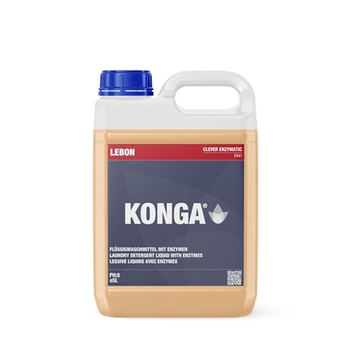 Konga Clever Enzymatic Detergente neutro | Fórmula enzimática profesional para lavadoras, elimina las manchas de proteínas, almidón y grasa | pH 7 – 8 | Concentrado de 5 l