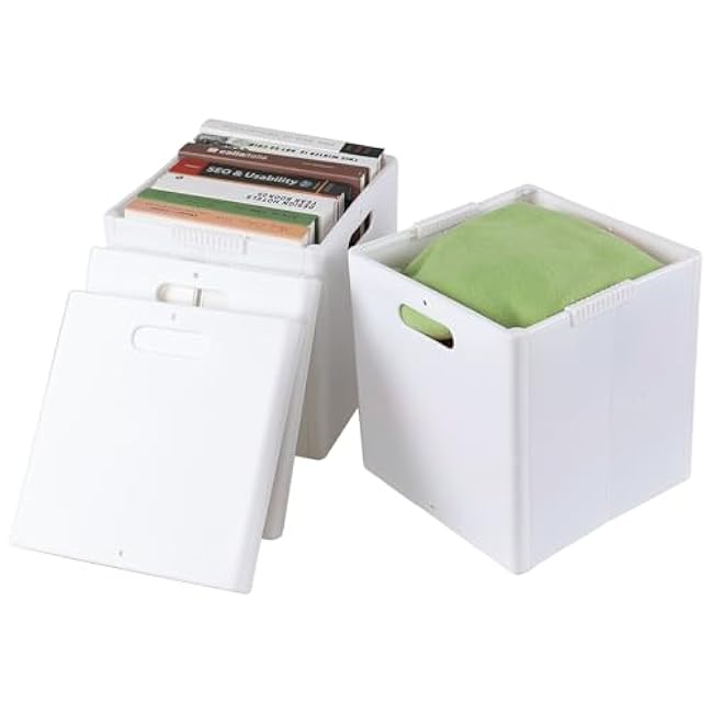 4-Pack Collapsible Plastic Storage Cube Bins, Foldable Cube Storage Bin, White